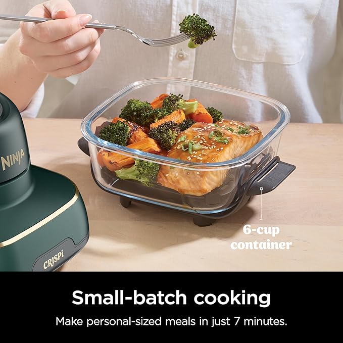 Ninja Crispi 5-in-1 Glass Air Fryer | 450°F, Nontoxic, 4QT & 6-Cup Containers & Lids | Microwave, Freezer, Dishwasher Safe | Max Crisp, Air Fry, Bake, Recrisp, Keep Warm | Brit. Racing Green, FN103BF