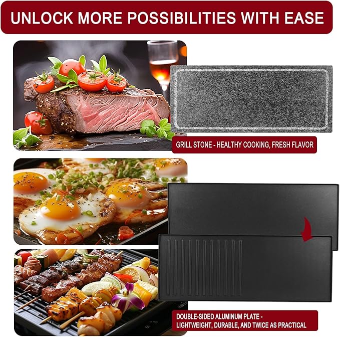 Artestia 1500W Large Size Raclette Cheese Grill Adjustable Temperature Korean BBQ Grill, Cheese Raclette with Grill Stone and Food-Grade Ceramic Glaze Reversible Aluminum Plate for Parties Family
