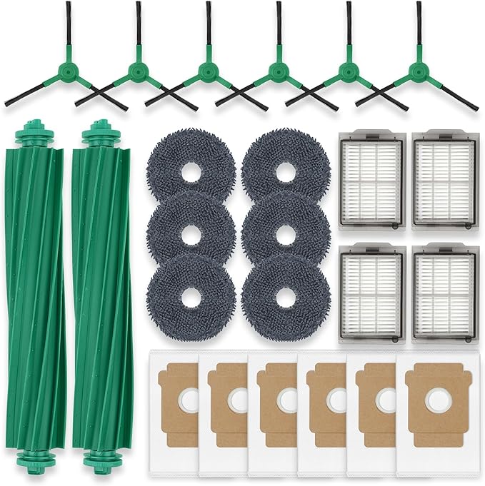 Replacement Parts for iRobot Roomba Plus 405 Combo/505 Combo Robot Vacuum Accessories, 2 Roller Brush, 6 Mop Pads, 4 Filters, 6 Side Brush, 6 Vacuum Bags
