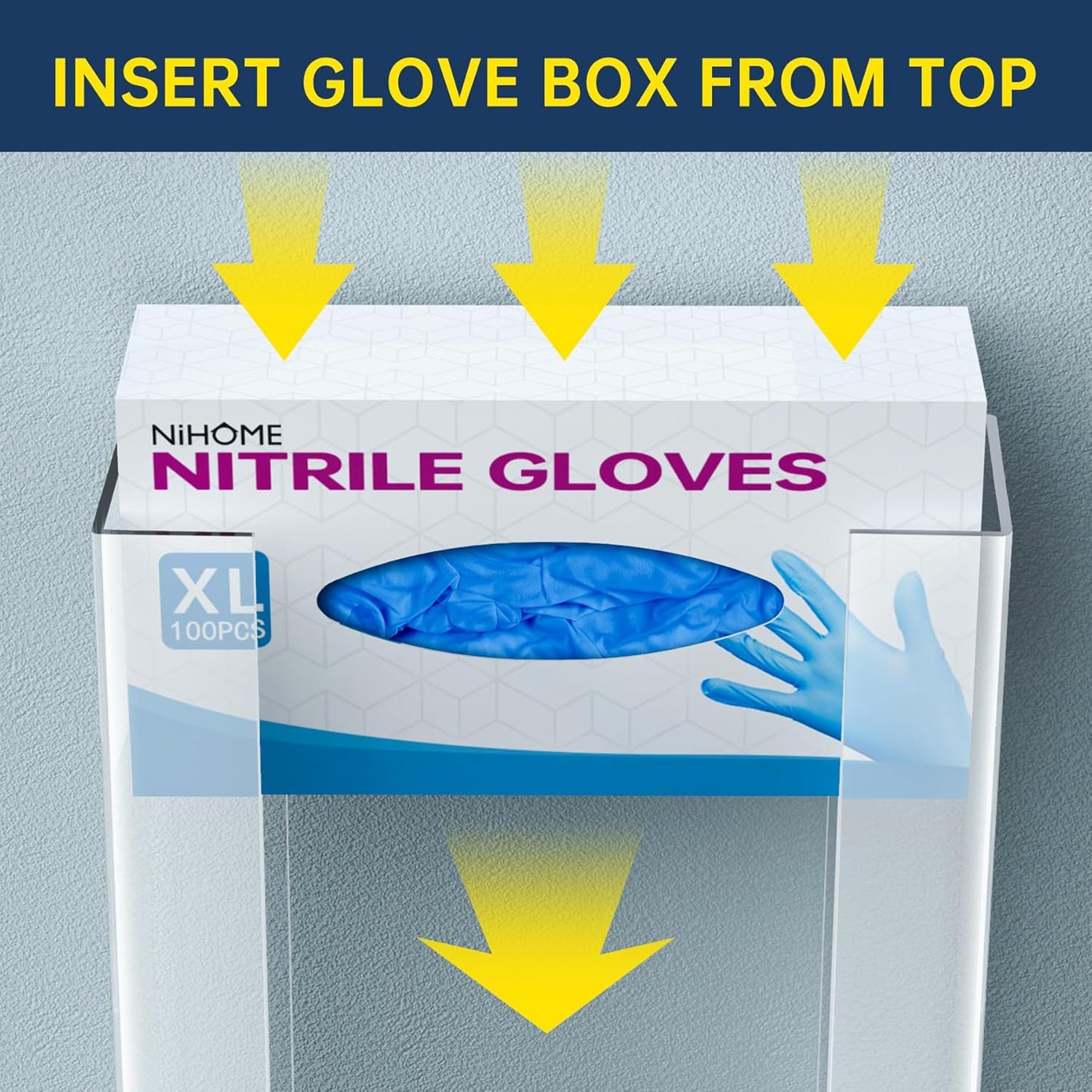 NiHome Multi-Tier Clear Acrylic Wall Mount Glove Box Holder Tissue Box Dispenser for Kitchen, Bathroom, Garage, Lab, Salon, Space-Saving Adjustable Organizer for Gloves, Tissues, Baby Wipes (3-Tier)