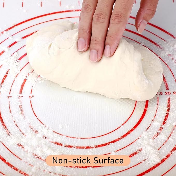 Silicone Baking Mat with Measurements, Pastry Mat for Rolling Out Dough Non-Slip Extra Large, Red, 20" x 28", Fondant Mat