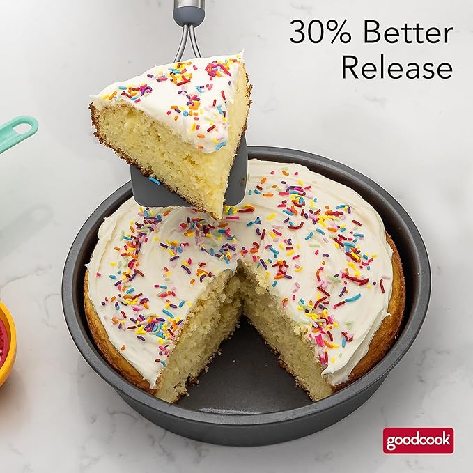 GoodCook PRO Round Cake Pan Nonstick Warp & Scratch-Resistant Dishwasher-Safe Carbon Steel Construction for Even Baking, 9-Inch Round, Gray