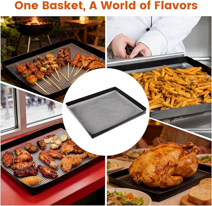 Professional-Grade 1-Pack PTFE Mesh Oven Baskets, 13.5x14.5x1 Inch Non-Stick Solid Oven Trays for Commercial Kitchens & High-Volume Cooking