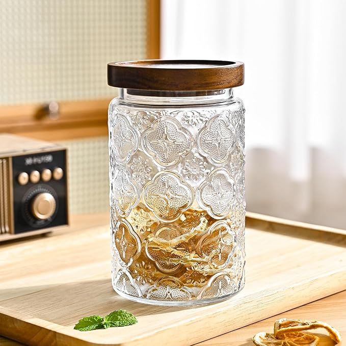 Adodeen 3-Pack 32oz Vintage Glass Jar With Lid, Glass Storage Containers, Airtight Kitchen Storage Containers For Sugar, Coffee, Tea, Spice, Flour, Candy Cookie, Pasta, Cereal