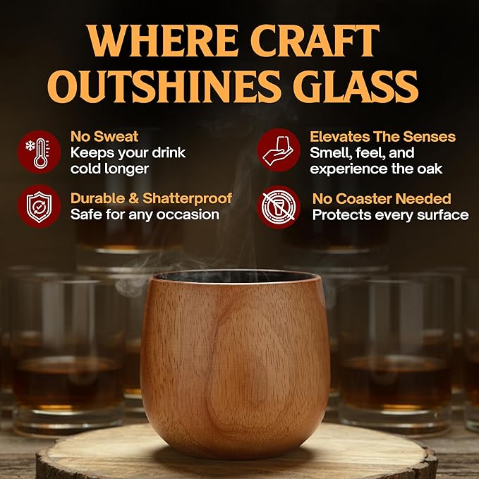 The Original Charred Wooden Bourbon Drinking Glass | Charred Old Fashioned Glass | Bourbon Gifts for Men, Dad, or Brother | Whiskey Gifts