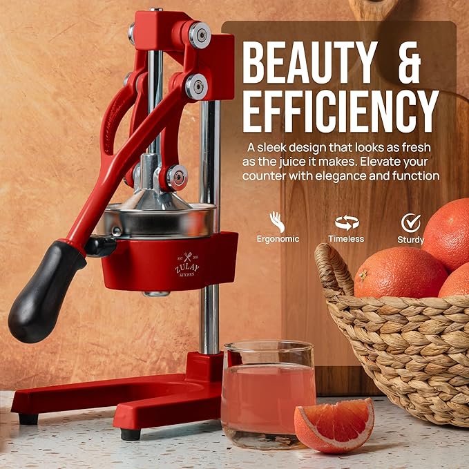 Zulay Kitchen Cast Iron Juicer - Heavy Duty Manual Juicer with Detachable Strainers for Easy Cleaning, Orange Juice Press for Citrus Fruits, Perfect for Bartenders, Juice Lovers & Health Enthusiasts