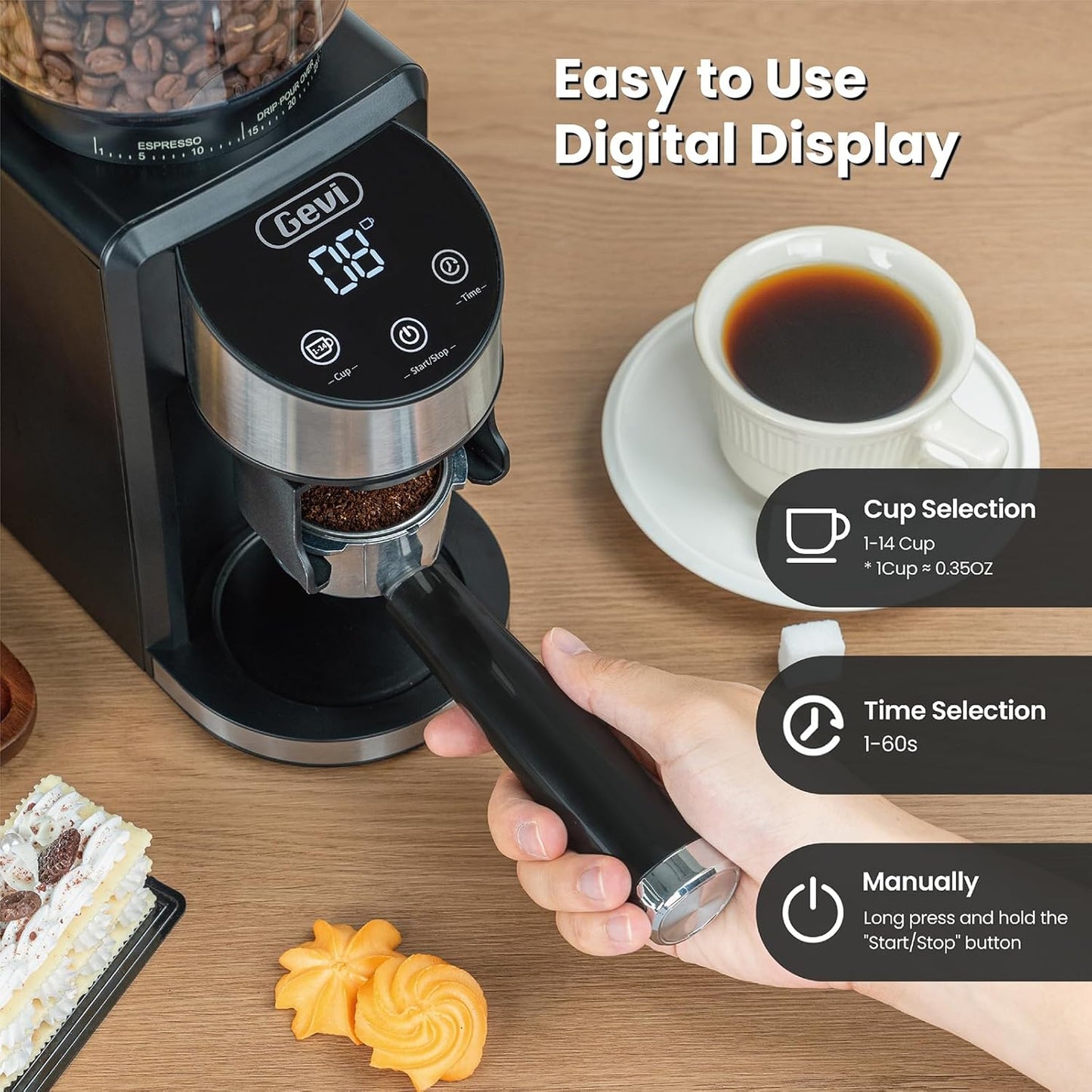 Gevi Coffee Grinder Electric,Coffee Bean Grinder with 35 Grind Settings for Espresso,Drip,French Press,Burr Coffee Grinder for Home Use,Anti-static Design,Black