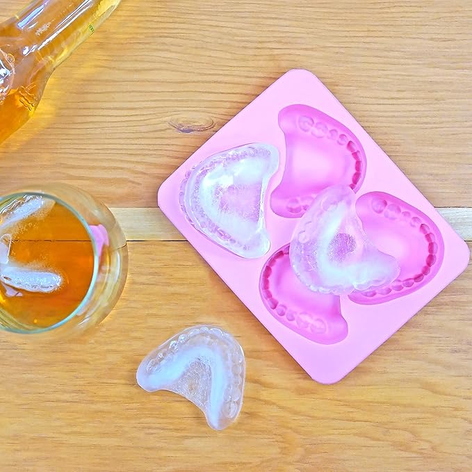 Fairly Odd Novelties FON-10014 Smile Teeth Denture Shaped ICE Tray Mold Perfect Gag or White Elephant Gift for Dentists or Seniors makes 4 Cubes One Size Pink