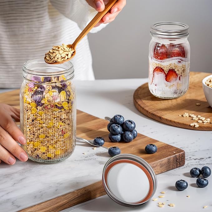 WELLIFE Clear Stripe Mason Jars 32oz-2Pcs