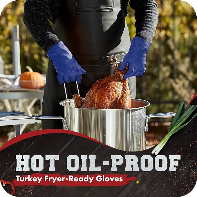 Kitchen perfection Silicone Smoker Oven Gloves - Extreme Heat Resistant BBQ Gloves - Handle Hot Food Right on Your Smoker Grill Fryer Pit | Waterproof Oven Mitts | Superior Value Set + 3 Bonuses