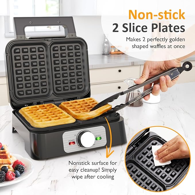 Sunvivi 2 Slices Waffle Maker: Electric Waffle Iron with Adjustable Temperature Control, Nonstick Waffle Machine with Indicator Light, Easy to Clean, Ideal for Kids and Families, Silver