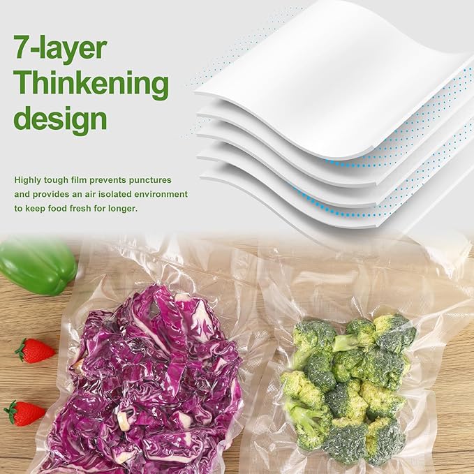 Moretoes Vacuum Sealer Bags, 6 Rolls 11" x 20' Food Vac Bags for Food Storage Saver, Commercial Grade Bag Rolls, BPA Free, Customized Size Bag for Sous Vide Cooking or Meal Prep