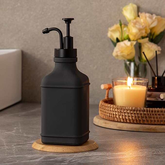 Enra Glass Soap Dispenser,17oz Gray Bathroom Soap Dispenser,Hand Liquid Soap Dispensers with Stainless Steel Pump for Bathroom,Kitchen(Dark Gray)