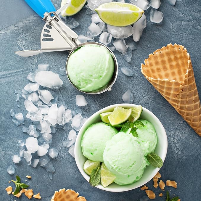 Reallnaive 2 Pcs Release Cookie Scoops Ice Cream Scooper with Trigger Release Portion Scoop Stainless Steel for Portion Control, Baking Food, Cookie Dough (4 oz,Blue)