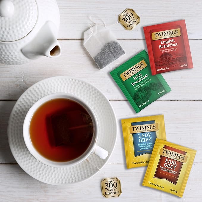 Twinings Tea Bag Sampler Variety with White Wooden Organizer (60 Count) 40 Different Flavours, Gift for Tea Lovers: Women, Men, Mom, Dad, Family, Friends, Couples