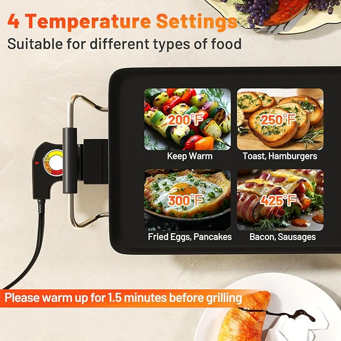 LDAILY Extra Large Nonstick Electric Griddle, Teppanyaki Grill BBQ W/ 4 Adjustable Temperature, Even Heating & Handles, Long Table Top Pancake Griddle Grill for Indoor & Outdoor Party, Camping（27’’）