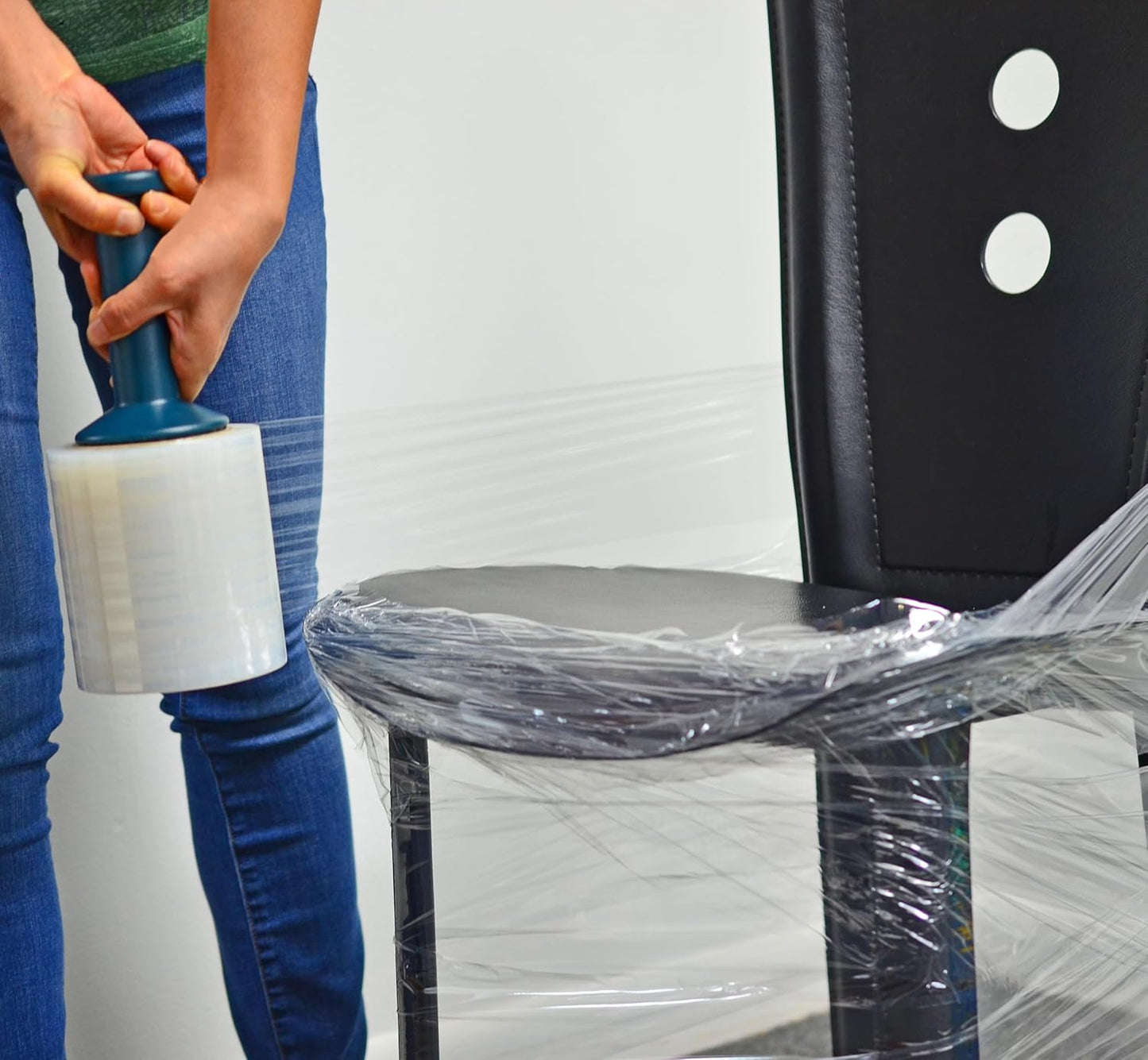 WOD SFCB80 Heavy Duty Hand Stretch Film Wrap 80 Gauge Thick with Dispenser - Clear Shrink Wrap Ideal for Moving, Packing, & Palletizing Applications: 5" in. x 1000 Ft (12-Rolls)