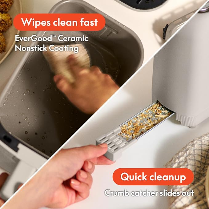 BELLA Slim 2 Slice Toaster + 4Qt Slim Air Fryer, Fits-anywhere™ Kitchenware, Small Air Fryer w 6 Preset Cooking Options and Slim Toaster w 6 Shades Control, Oatmilk