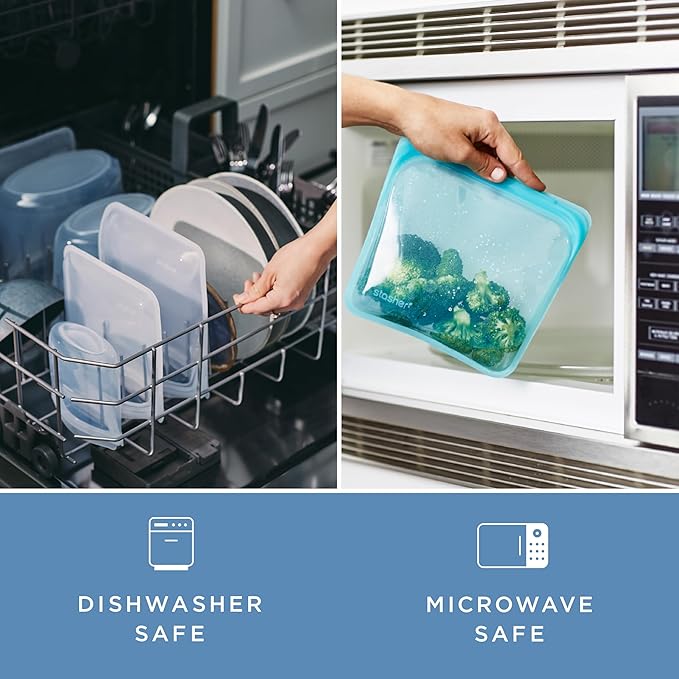 Stasher Silicone Reusable Food Storage Bags, 2-Pack Bowls, Reusable Freezer Bags, Microwave, Dishwasher, Oven Safe, Sous Vide, Lunch Containers, Eco Friendly, Food-safe Silicone Snack Bag, Clear | Reusable Food Bags