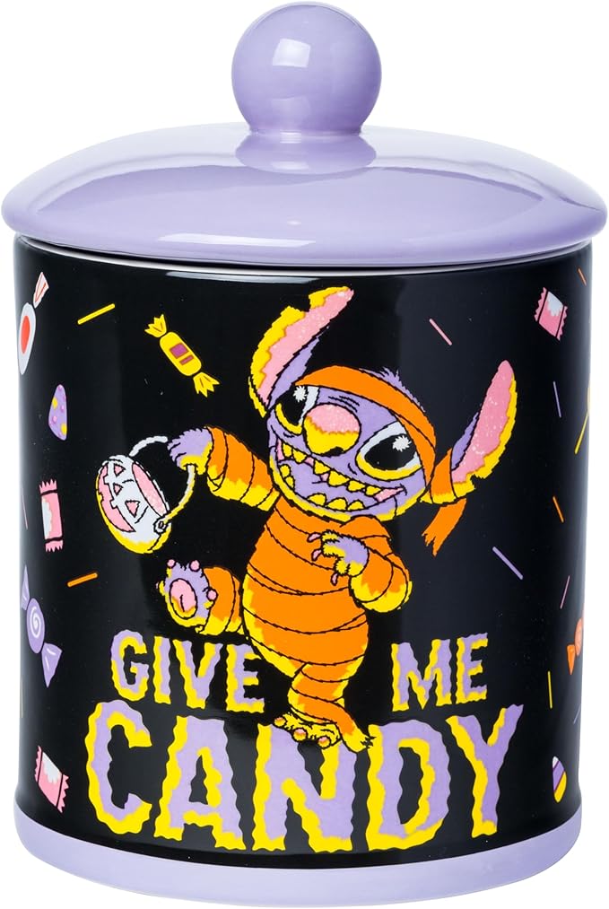 Silver Buffalo Disney Lilo and Stitch Halloween Mummy Give Me Candy Ceramic Cookie Snack Jar (Large)