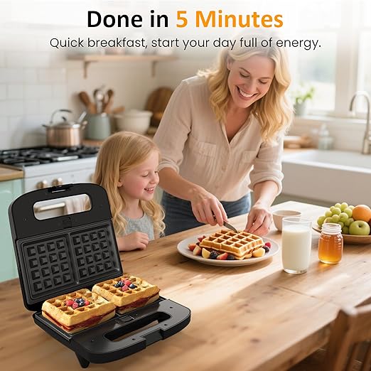 SUNVIVIPRO 3 in 1 Waffle, Grill & Sandwich Maker, Sandwich Maker Panini Press Waffle Iron Set with Removable Non-Stick Plates & Indicator Lights, Panini Press Grill for Breakfast, 800W, Silver