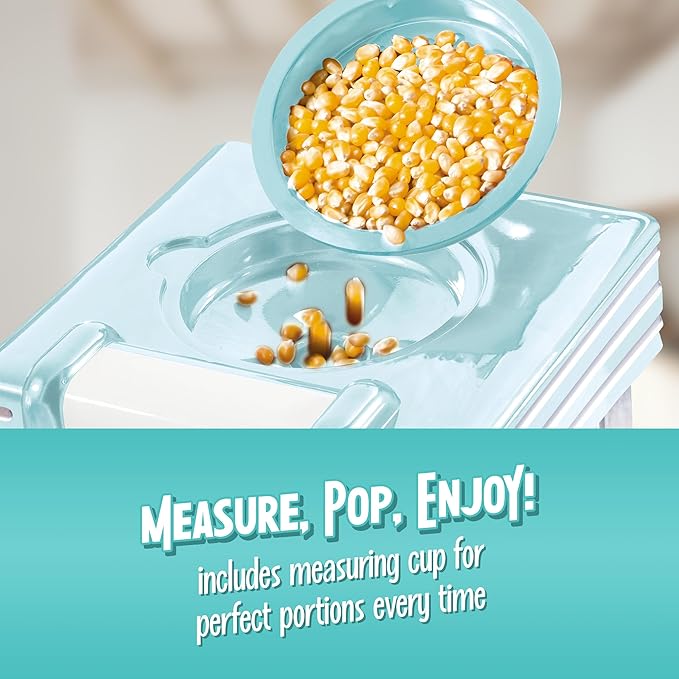 Nostalgia Retro Hot Air Popcorn Maker – 12 Cups Oil Free Popping – Countertop Machine with Measuring Cup – Healthy Snacks & Movie Nights – Aqua