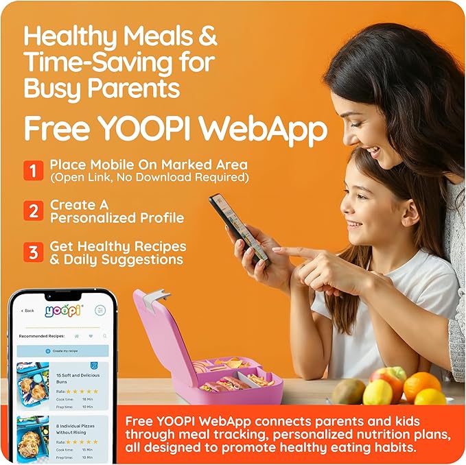YOOPI Lunch Boxes for Kids – Toddler Bento Box with 4 Compartment Food Container, Lunch Box for School, Leakproof Lunchbox Containers, Sandwich Box, Lightweight Snack Box, Durable,Easy Open (Pink)