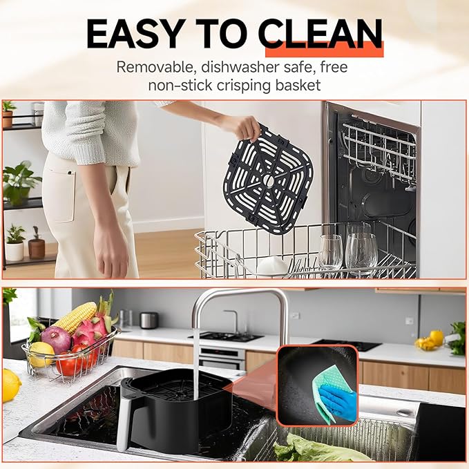 QIDO Air Fryer 8-in-1 with 5.5 QT Capacity,180°-450°F Precision Heating, AirFry, Roast, Broil, Reheats,Dehydrates, Easy-View Window, Features Shake Reminder, Large Touch Display with Auto Menus, Black