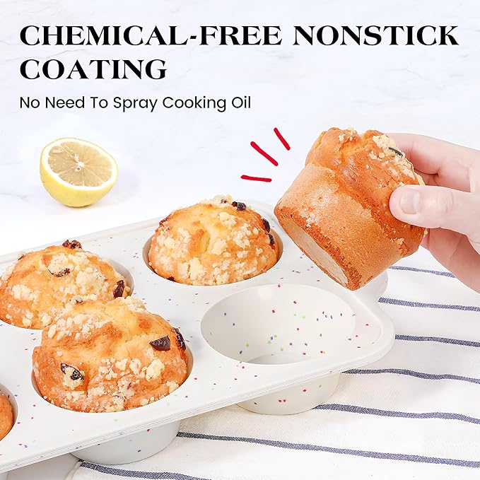 silicone muffin pan for baking with metal frame (Cream, Jumbo：6-Cup x 2 Pcs)