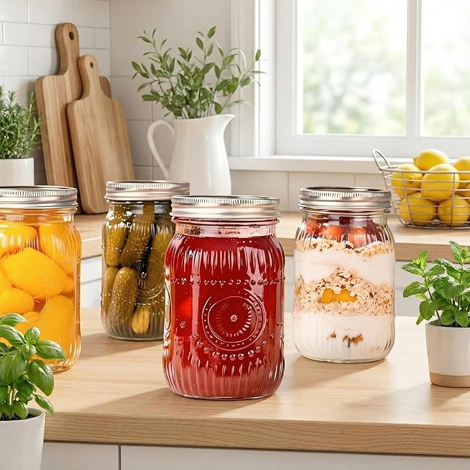 WELLIFE Sunflower Mason Jars 32oz-6Pcs