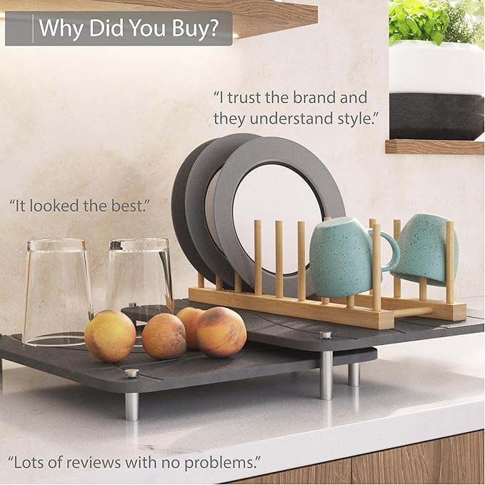 Large Stone Drying Mat for Kitchen Counter | 15.8” x 11.8” Dish Drying Mat Large | Diatomaceous Earth Collapsible Stone Dish Drying Mat | Collapsible Stone Mat for Kitchen Counter (Dark Gray)