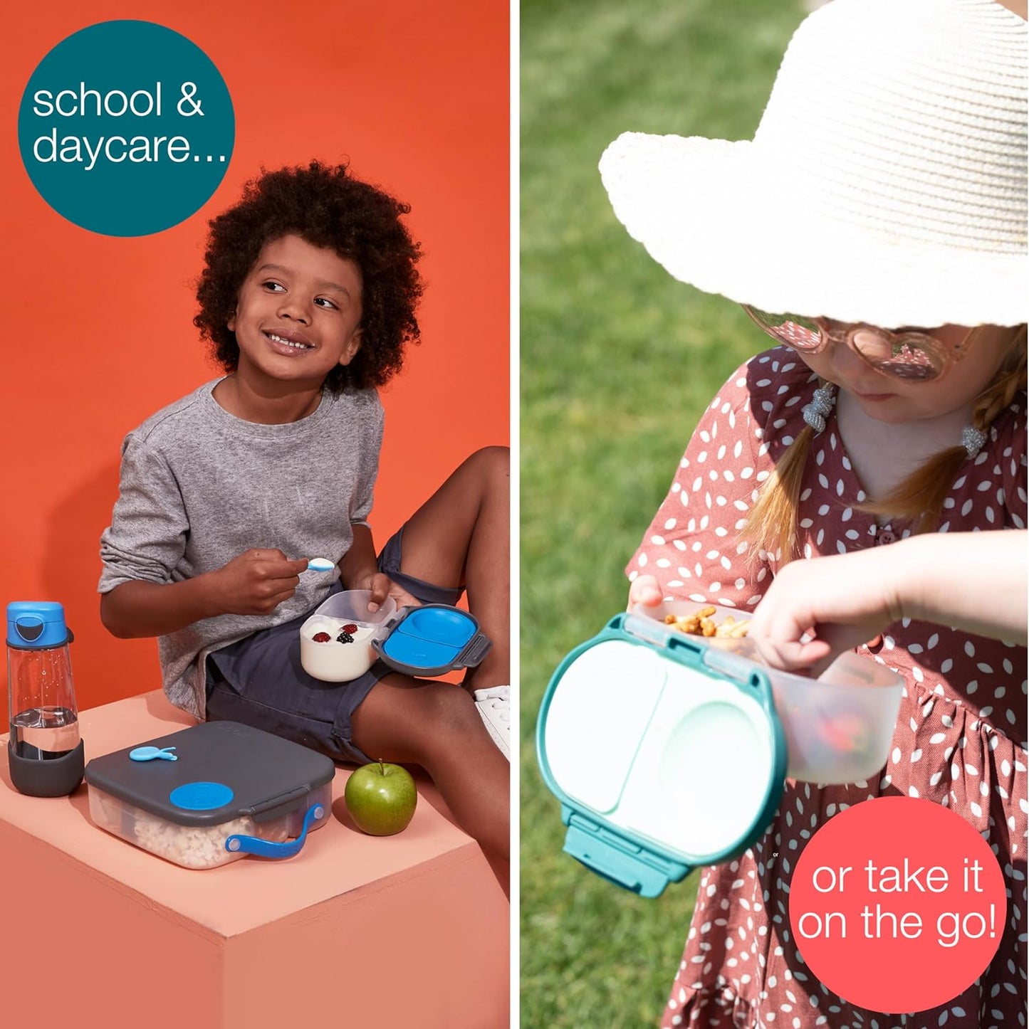 b.box Snack Box for Kids & Toddlers: 2 Compartment Snack Containers, Mini Bento Box, Lunch Box. Leak Proof, BPA free, Dishwasher safe. School Supplies. Ages 4 months+ (Strawberry Shake, 12oz capacity)