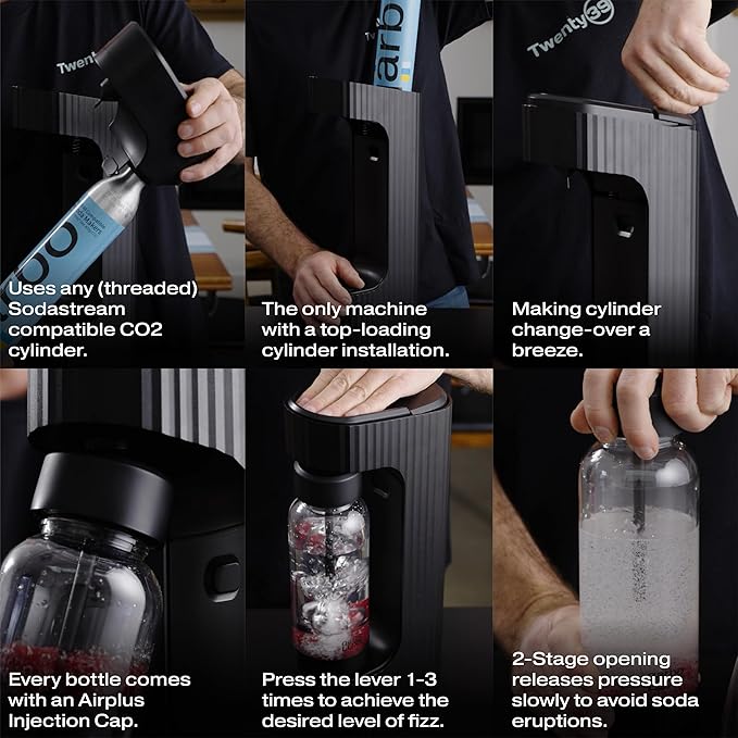 Twenty39 qarbo LUXE Premium Sparkling Water & Beverage Maker – Anodised Aluminium, Carbonates Any Drink includes 3 bottles caps (cylinder not included)