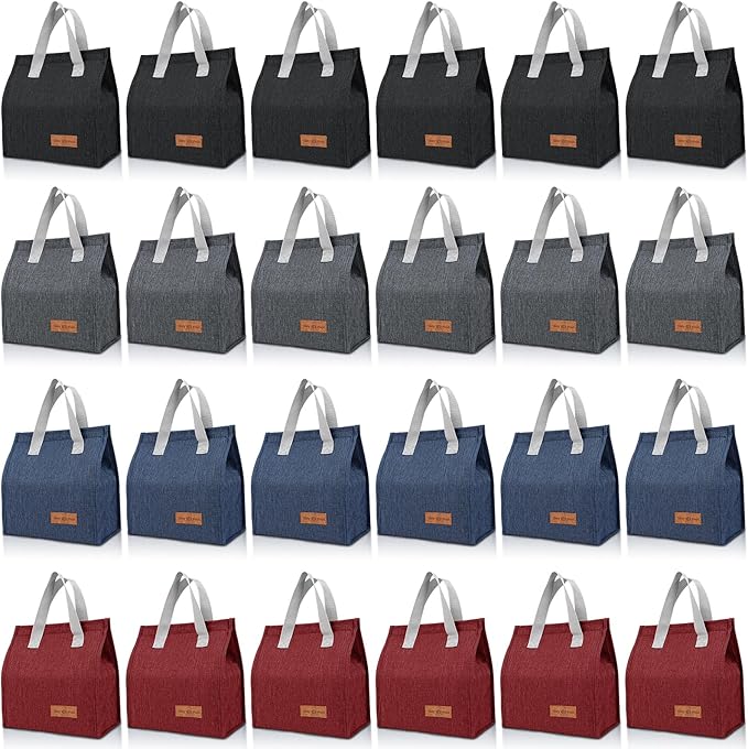VZZNN 24 Pack Lunch Bags Bulk,Insulated Reusable Lunch Bags with Aluminum for Women Men,Leakproof Tote Large Lunch Box for Office,Work,Beach or Travel,Multicolor