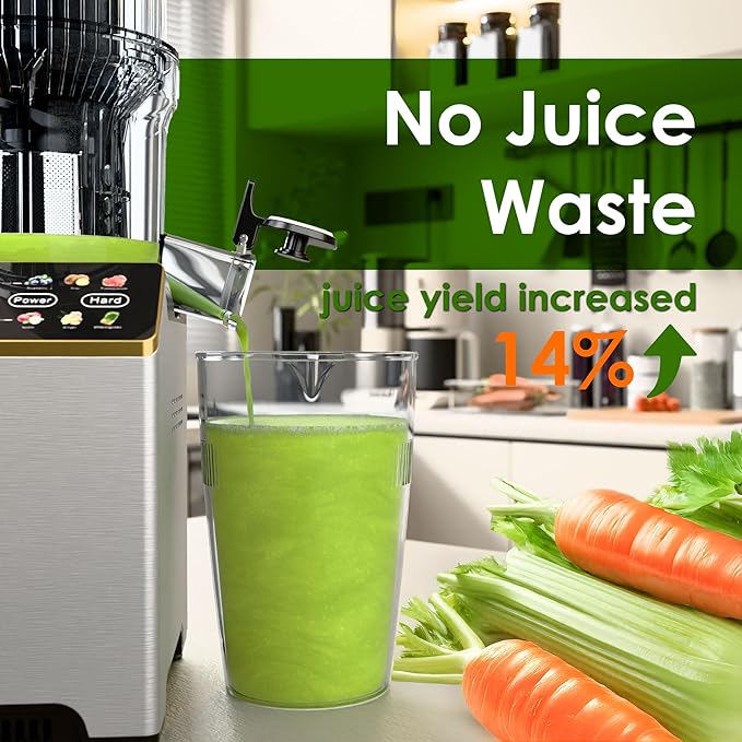 Cold Press Juicer, Touchscreen Juicer Machines with Wide Feed Chute, Stainless Steel Masticating Juicers Easy to Clean, Ergonomic Operational Panel Design, High Juice Yield, Steel