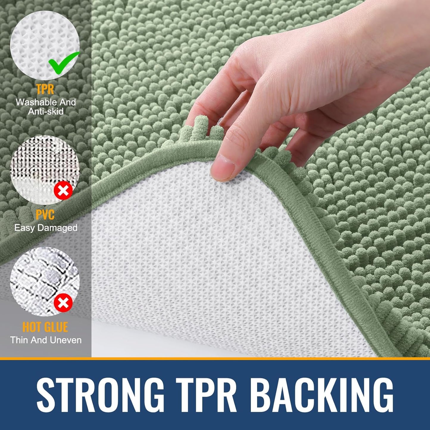Arotive Bathroom Rugs 47x24, Extra Soft Absorbent Shaggy Chenille Bath Rugs, Machine Washable Rubber Backing Non-Slip Bath Mats for Bathroom Floor Tub and Shower, Home Decor Accessories, Sage Green