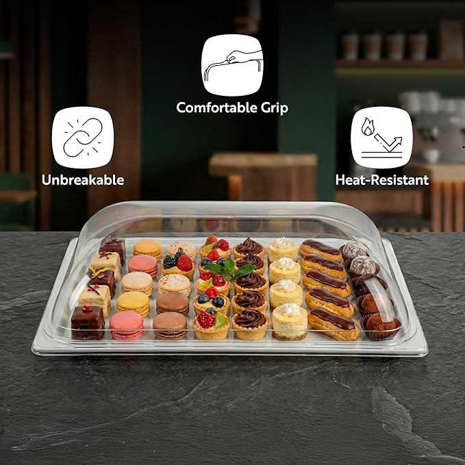 Restaurantware Cater Tek 21 Inch Polycarbonate Plate Covers 10 Shatterproof Dish Covers - Dishwashable For 21 Inch Plates Clear Plastic Tray Covers Flap Handle Design Endures Up To 210F
