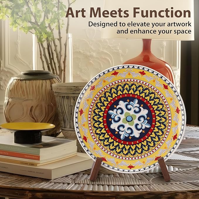 Walnut Wood Plate Stand, 9 Inch Decorative Ornament Display Stand, Plate Holders for Displaying, Picture Frame Holder Stand, Cookbook Stand for Recipe Books, Photos & Collectibles
