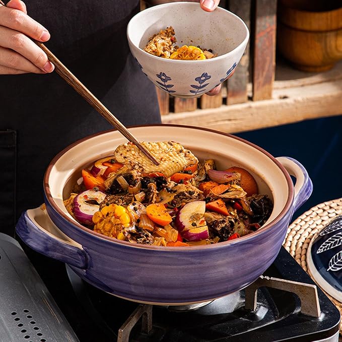 Ceramic Casserole, Japanese Clay Pot Donabe Stone Rice Pot With Lid, Earthen Pot Stockpot Ceramic Casserole Cooker Healthy Cookware Stove Pot Soup Hot Pot(Color:F)