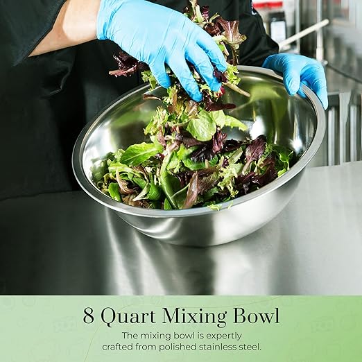 OCS Parts 8 Quart Mixing Bowls | Set of 2 | 13.25-Inch Stainless Steel Professional Grade Flat Base Mixing Bowls for Home and Commercial Kitchens