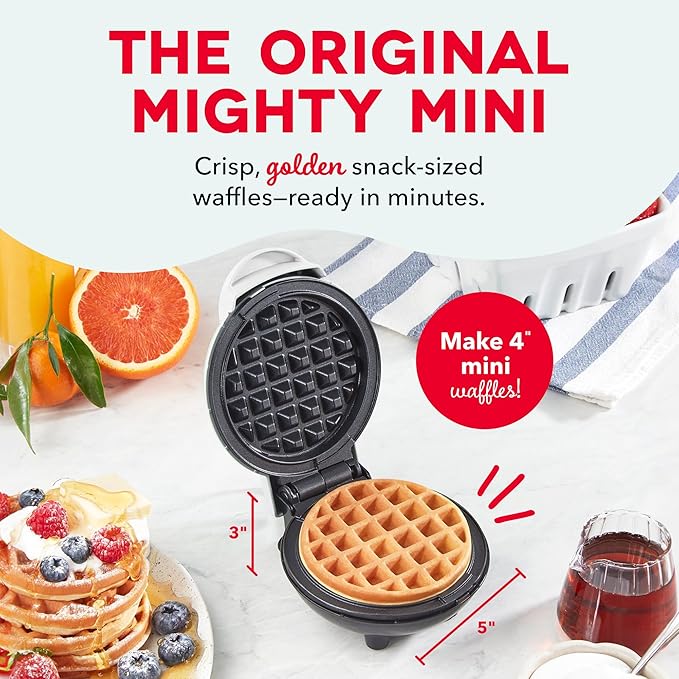 Dash Mini Waffle Maker- Compact Electric Iron for Creative Homemade Treats - PTFE nonstick surface - Easy-to-Clean - Perfect for Kids & Families - White