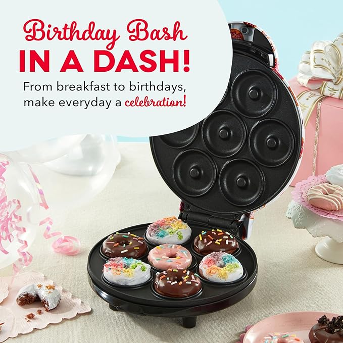 Dash Mini Donut Maker Machine for Kid-Friendly Breakfast, Snacks, Desserts & More with Non-stick Surface, Makes 7 Doughnuts, Donut Print