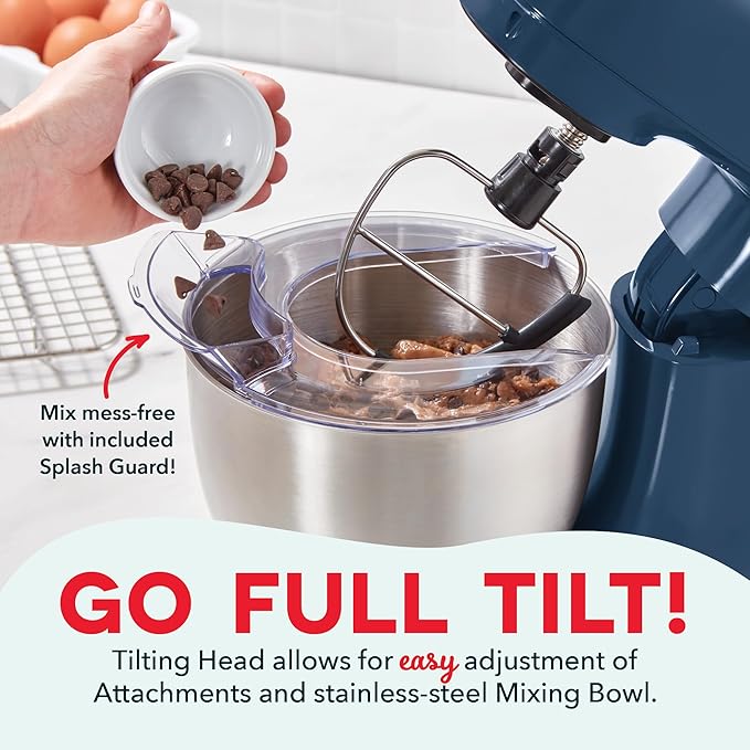 DASH Tilt-Head 3.5qt Stand Mixer 12 Speeds with Paddle, Dough Hook, and Whisk Attaachments - Navy