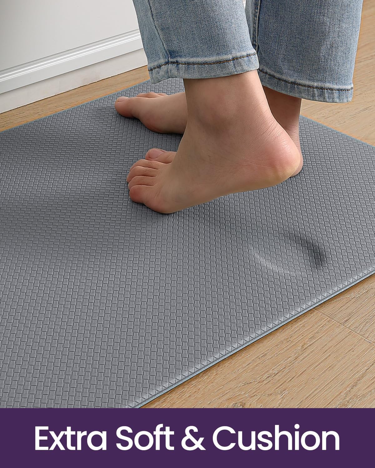 DEXI Kitchen Floor Mats Cushioned Anti Fatigue,17x59, Standing Runner Rug Waterproof, Comfort Memory Foam Padded for Front Sink Laundry, Grey