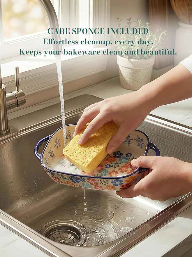 Polish Pottery Style Ceramic Baking Dish Set, 2-Piece Casserole Bakers for 2–3 People, Floral Decorative Bakeware, Oven Safe Lasagna Pan, Microwave Dishwasher Safe, Gift-Ready, Protective Packaging