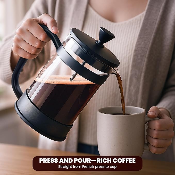 Utopia Kitchen Borosilicate Glass French Press Coffee Maker 34 oz, Heat-Resistant Cafetiere & Tea Maker, Thickened Glass Coffee Press for Travel and Camping, Black (Pack of 2)
