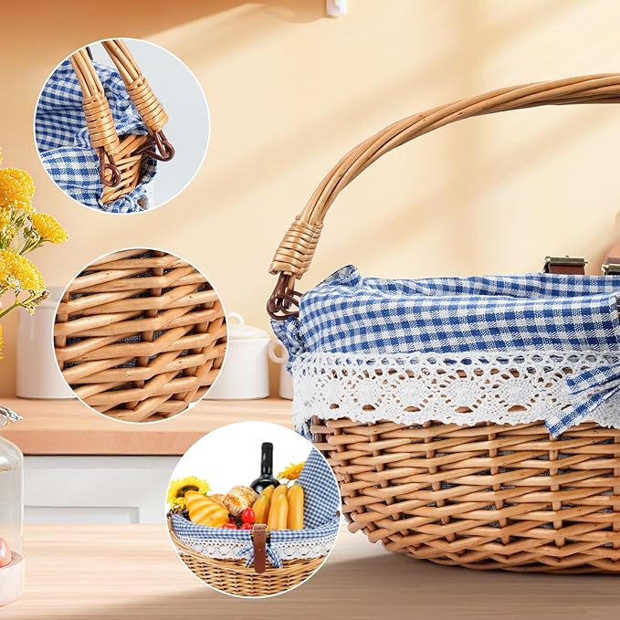 Wicker Picnic Basket Set for 2 with Detachable Table, Utensil Carry Bag,Waterproof Picnic Blanket,Removable Liner Picnic Essentials for Camping,Beach,Birthydas and Family/Couples Gifts