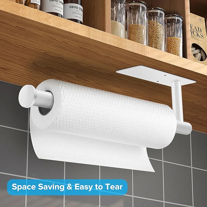 2nd Gen Paper Towel Holder Under Cabinet No Drilling, [More Sturdy] Self Adhesive or Drilling Paper Towel Holder Wall Mount for Kitchen, RV, [Fit Mega Paper Towel Roll] SUS304 Stainless Steel