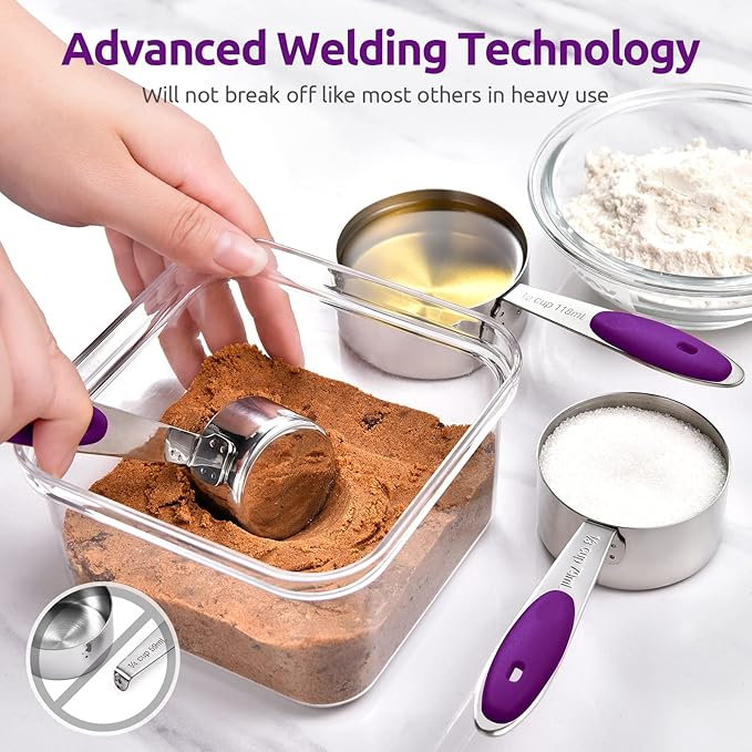 U-Taste 14in Extra Large Flexible Silicone Spatula with 600ºF Heat Resistance, and Upgraded Measuring Cups and Spoons Set of 10 with Reinforced Welded Handle (Purple)