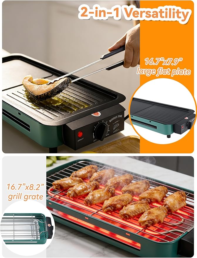 Indoor Grill Smokeless, 1700W Electric Grill Inside House for Kitchen Table, Apartment, Compact Korean BBQ Grill with Non-Stick Cooking Removable Griddle Plate, 7 Temperature Control, Dishwasher Safe